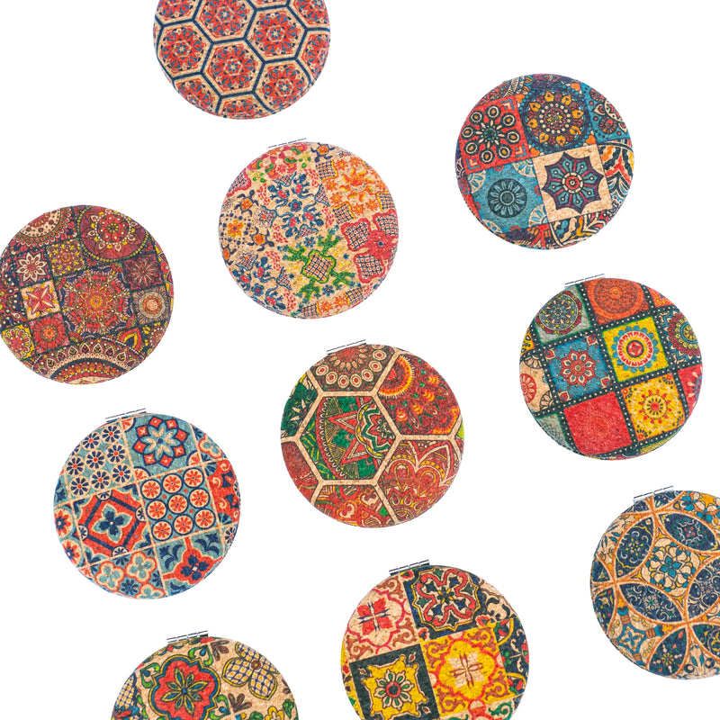 Round Cork Compact Mirror with Floral DesignL-1024A-MIX-10 (10units)