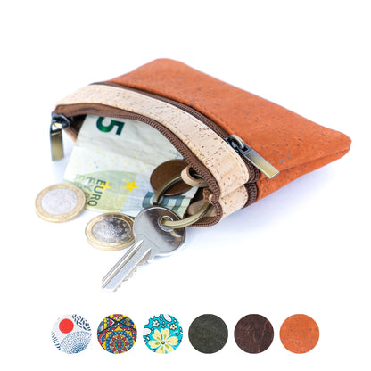 Triple Zipper Cork Coin Purse – Slim & Stylish Women's Wallet BAG-2356