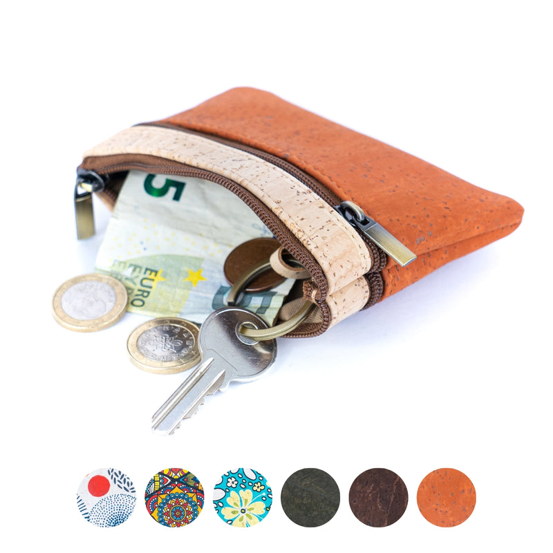 Triple Zipper Cork Coin Purse – Slim & Stylish Women&