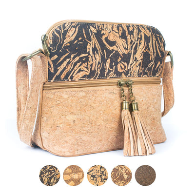 Tassel Zip Pocket Women's Natural Cork Crossbody Bag BAG-2291