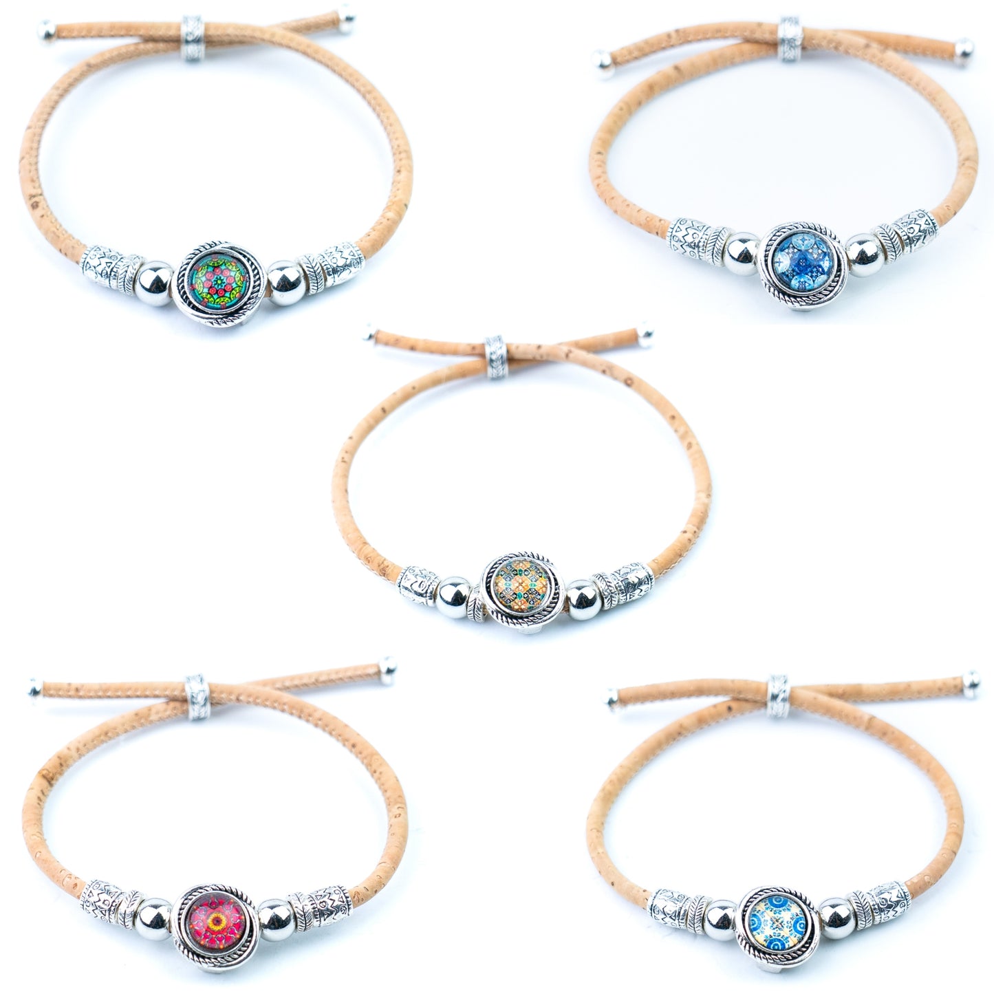 3mm Natural Cork Bracelet with Portuguese-Inspired Cabochon – Handmade in Portugal BR-494-MIX-5