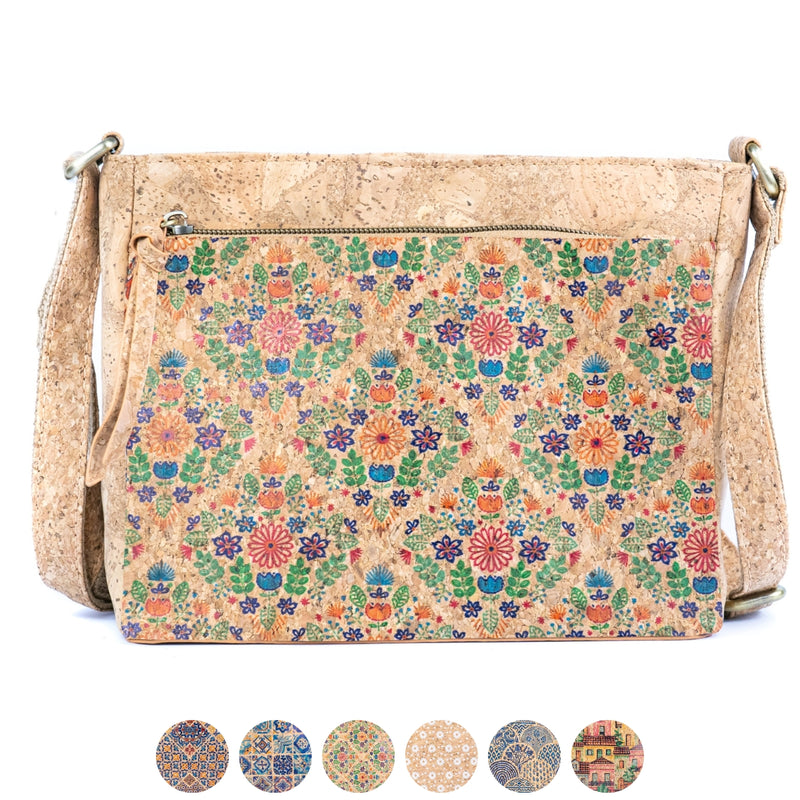 Printed Cork Crossbody Bag for Women Shoulder Purse with Zipper Pocket BAGD-603