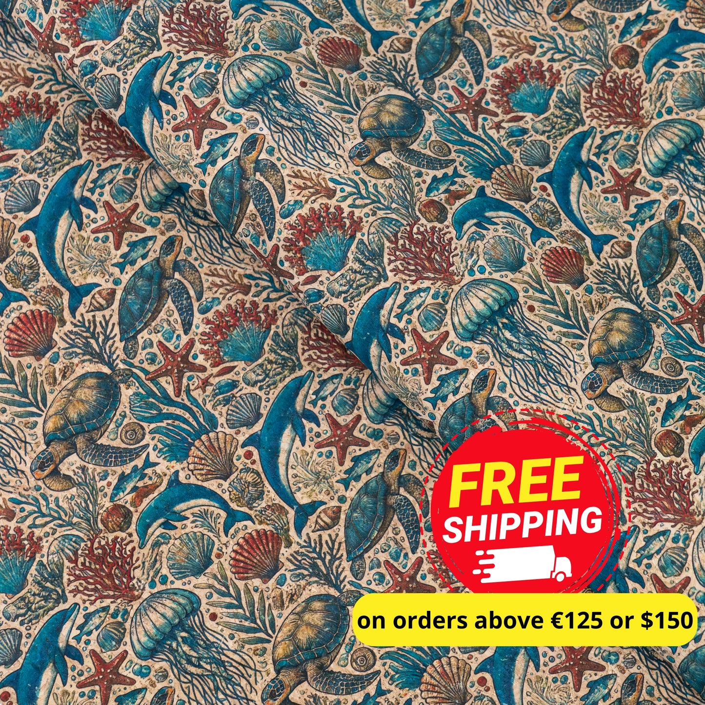 Marine series of marine life Pattern Cork fabric COF-722