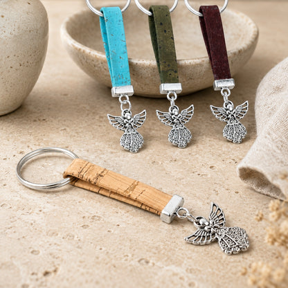 10mm Flat Cork Cord Angel Keychain – Assorted 10 Colors  I-077-MIX-10