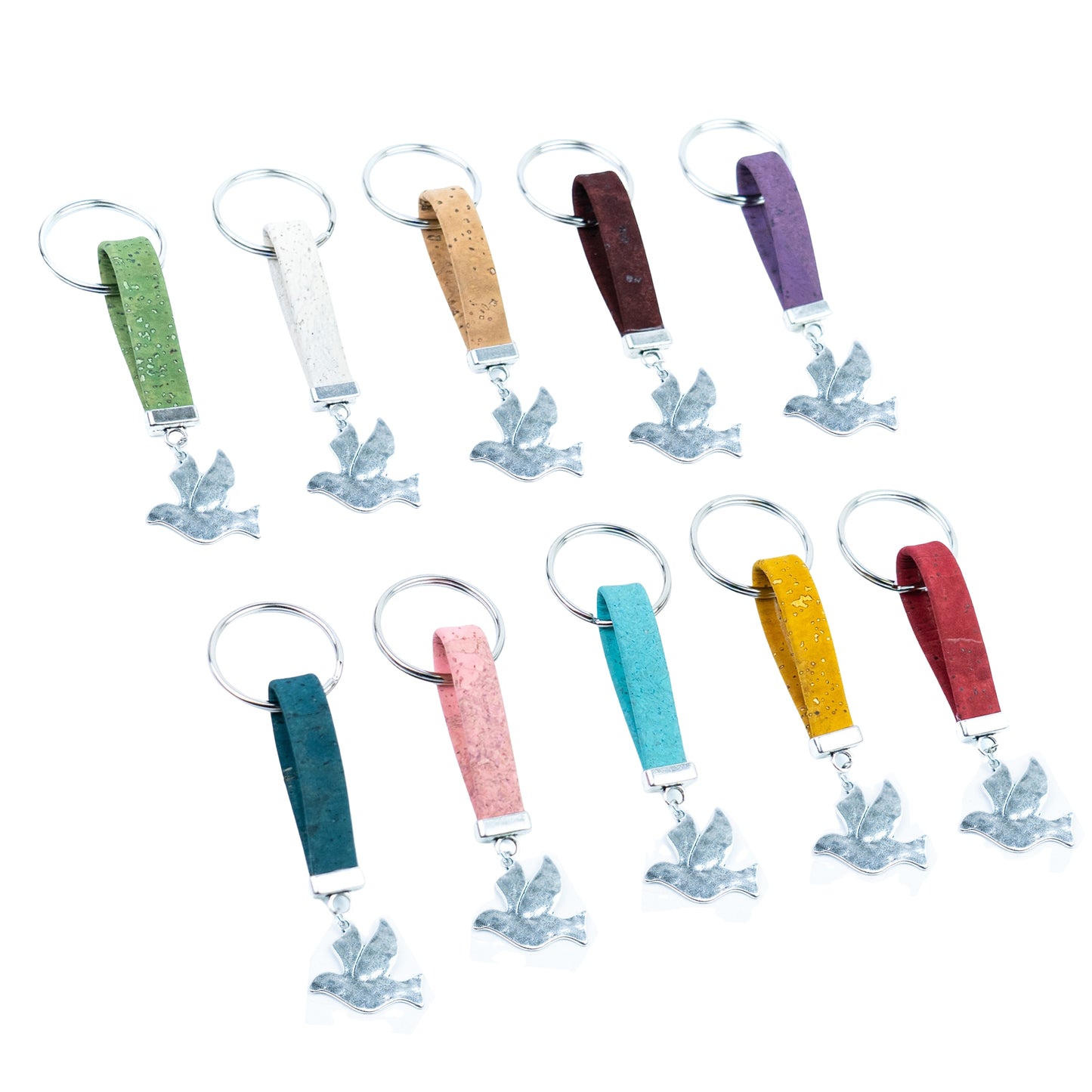 Natural Cork Keychain with Dove Charm I-062-MIX-10