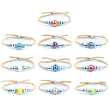 Portuguese Handmade Natural Cork Bracelet with Colorful Beads .BRW-024-MIX-10