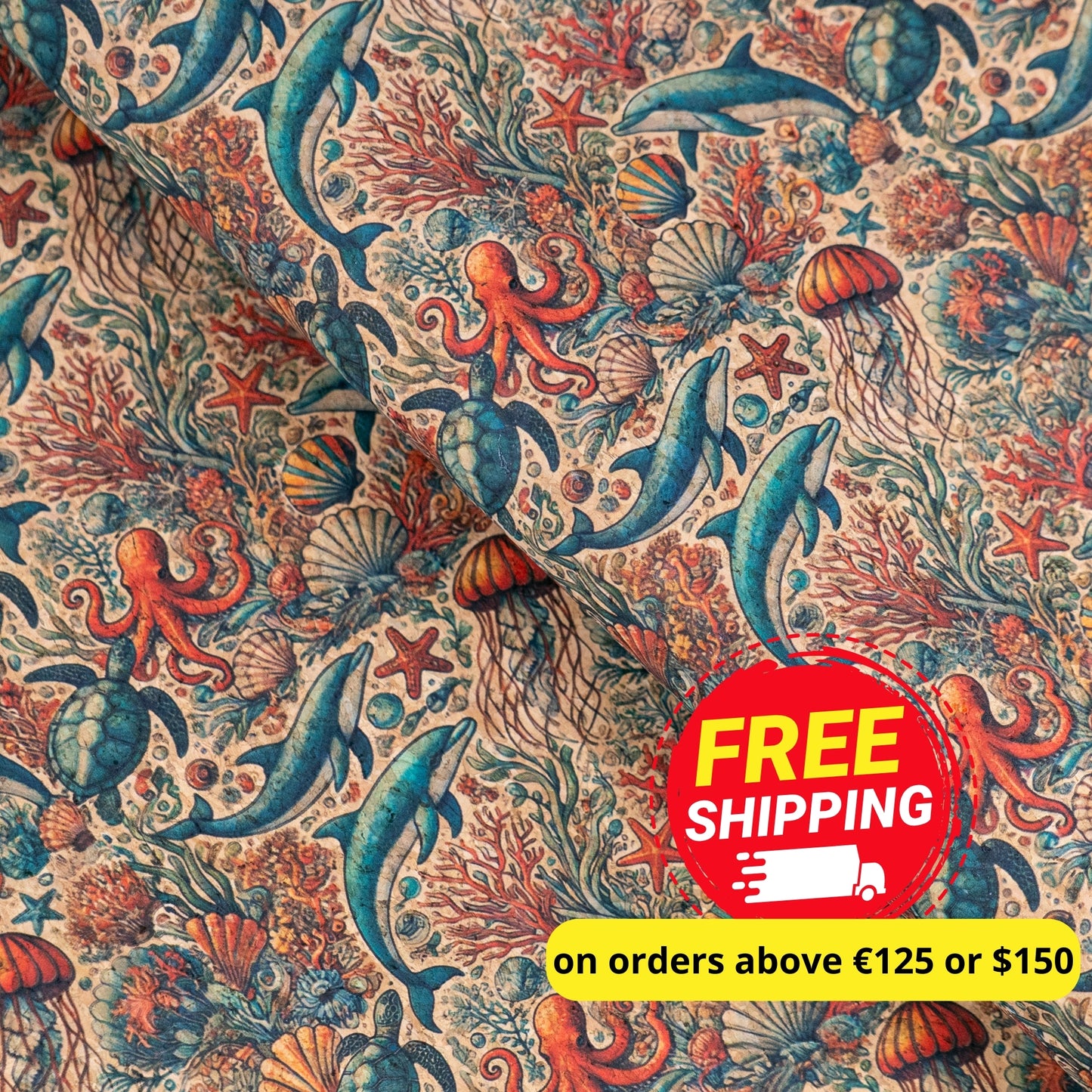 Marine series of marine life Pattern Cork fabric COF-724