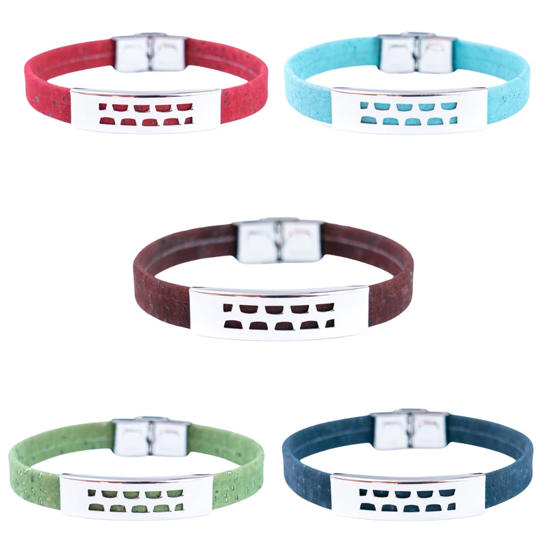 Handmade Unisex Bracelet – 10mm Flat Colored Cork Cord with Stainless Steel Hardware DBR-056-MIX-5