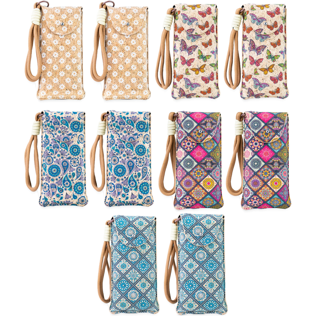 Printed Cork Glasses Pouches with Wrist Strap – Pack of 10 | L-1230-MIX-10