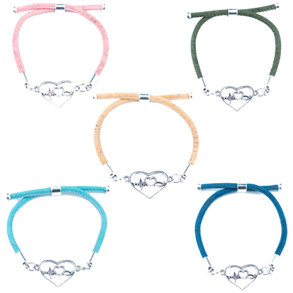 Natural Cork Heartbeat &amp; Infinity Bracelet – Set of 5 Colors  DBR-072-MIX-5