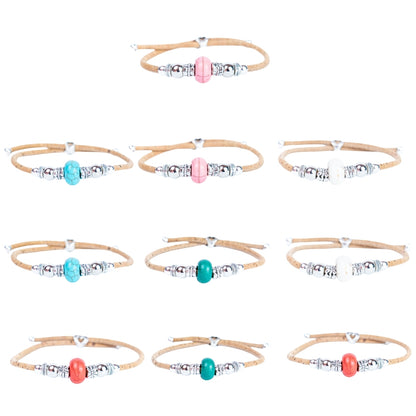 Natural cork thread and colorful turquoise beads handmade women's bracelet DBR-050-MIX-10