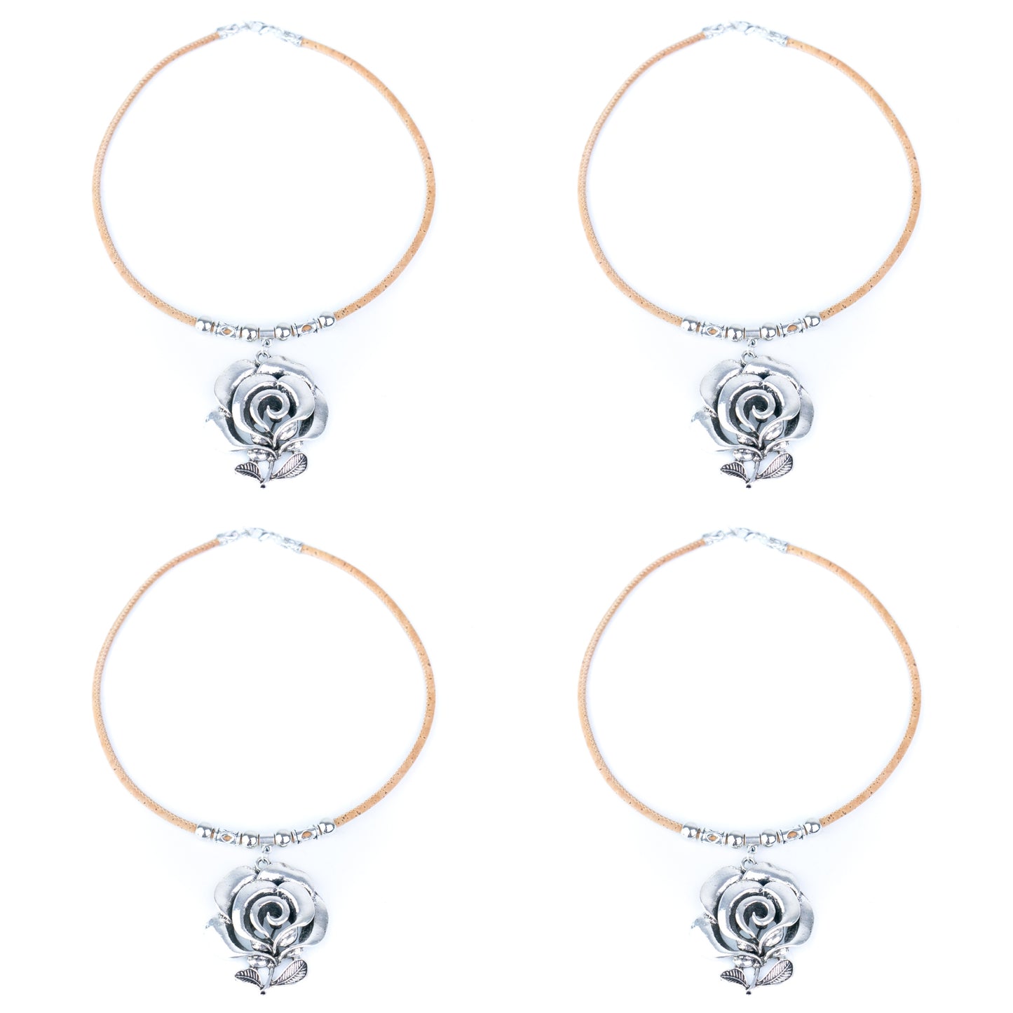 Natural Cork Flower Necklace with Vintage Rose – Handmade Portuguese Jewelry NE-1089-4