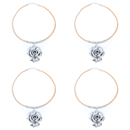 Natural Cork Flower Necklace with Vintage Rose – Handmade Portuguese Jewelry NE-1089-4