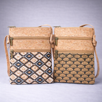 Natural cork Patterned double zipper crossbody bag BAG-2265