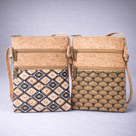 Natural cork Patterned double zipper crossbody bag BAG-2265