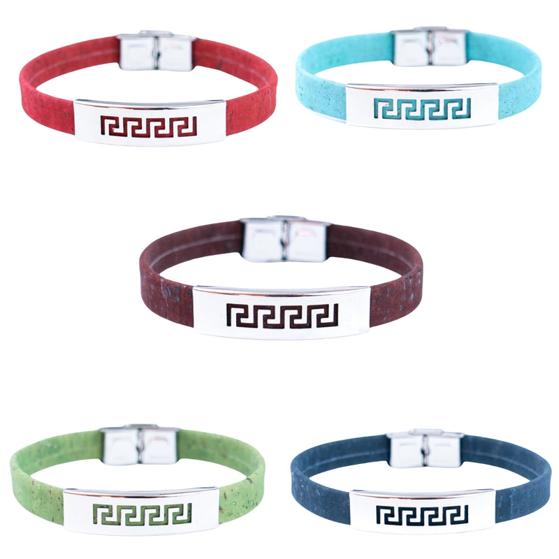 Handmade Unisex Bracelet – 10mm Flat Colored Cork Cord with Stainless Steel Hardware DBR-057-MIX-5