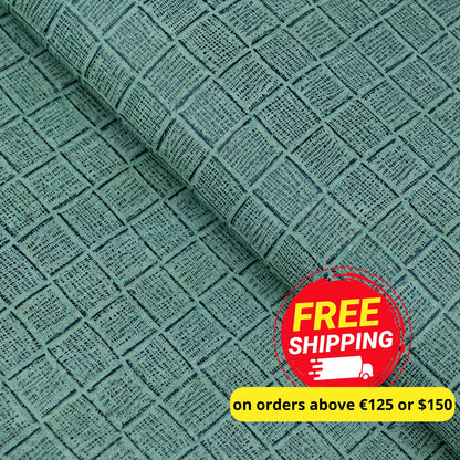 Embossed Square Pattern Cork Fabric – Aqua Green Textured
