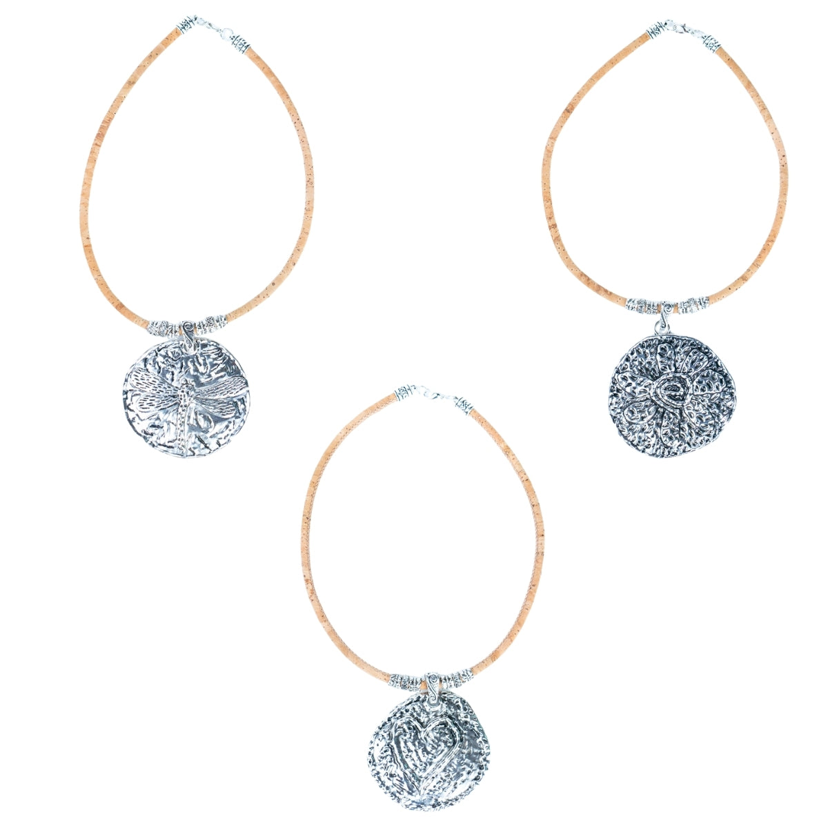 3 styles of handmade necklaces for women with natural cork cord and alloy hardware NE-1080-MIX-3