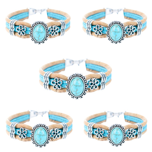 3mm natural and blue cork wire and Turquoise accessories  hardware handmade women's fashion bracelet DBR-047-5