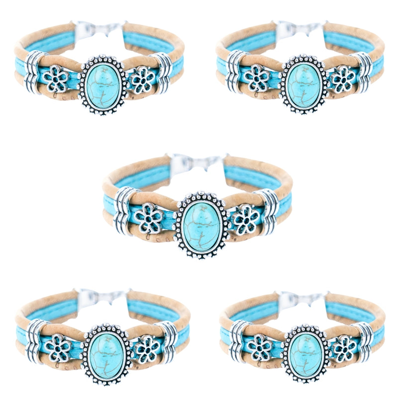 3mm natural and blue cork wire and Turquoise accessories  hardware handmade women&