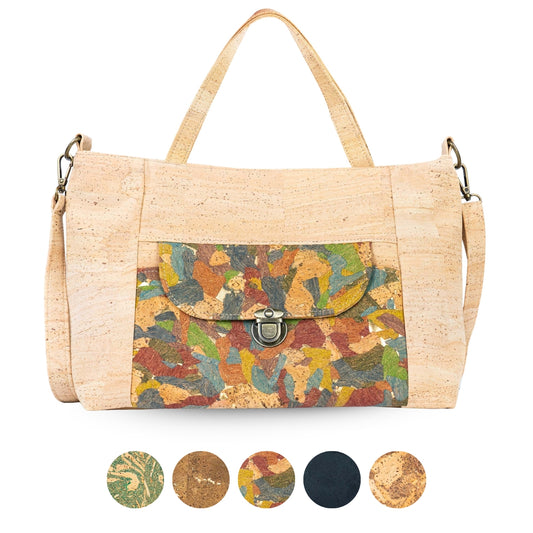 Natural Cork Handbag | Vegan Shoulder Bag with Front Pocket BAGP-317