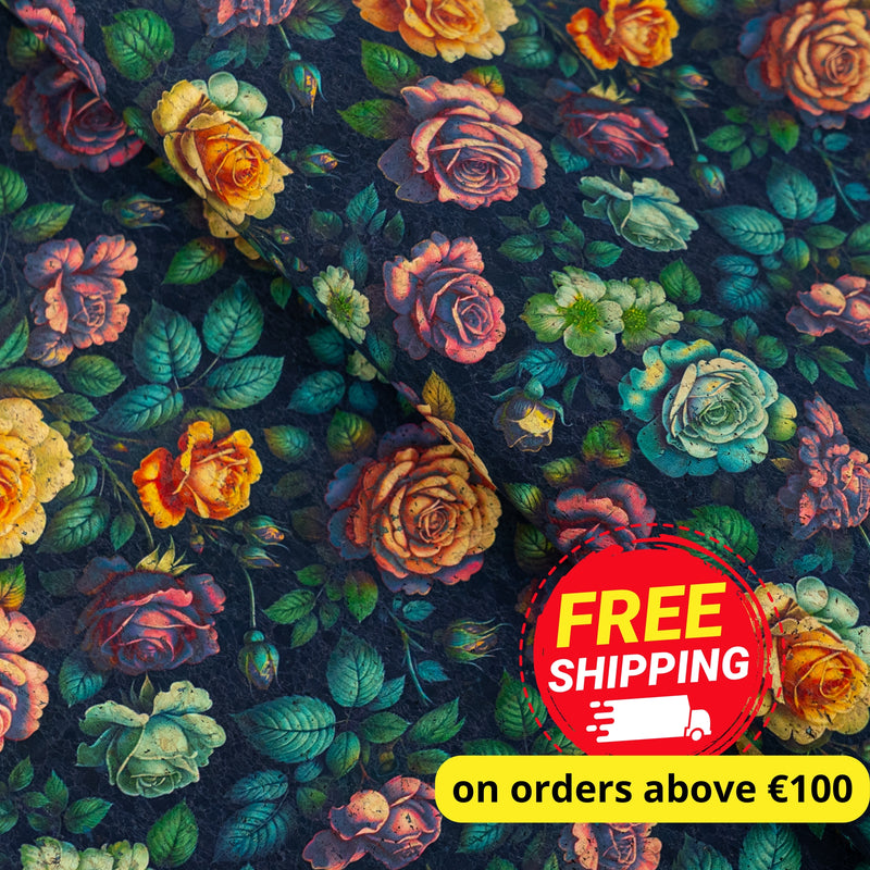 Dark Floral Rose Cork Fabric COF-659