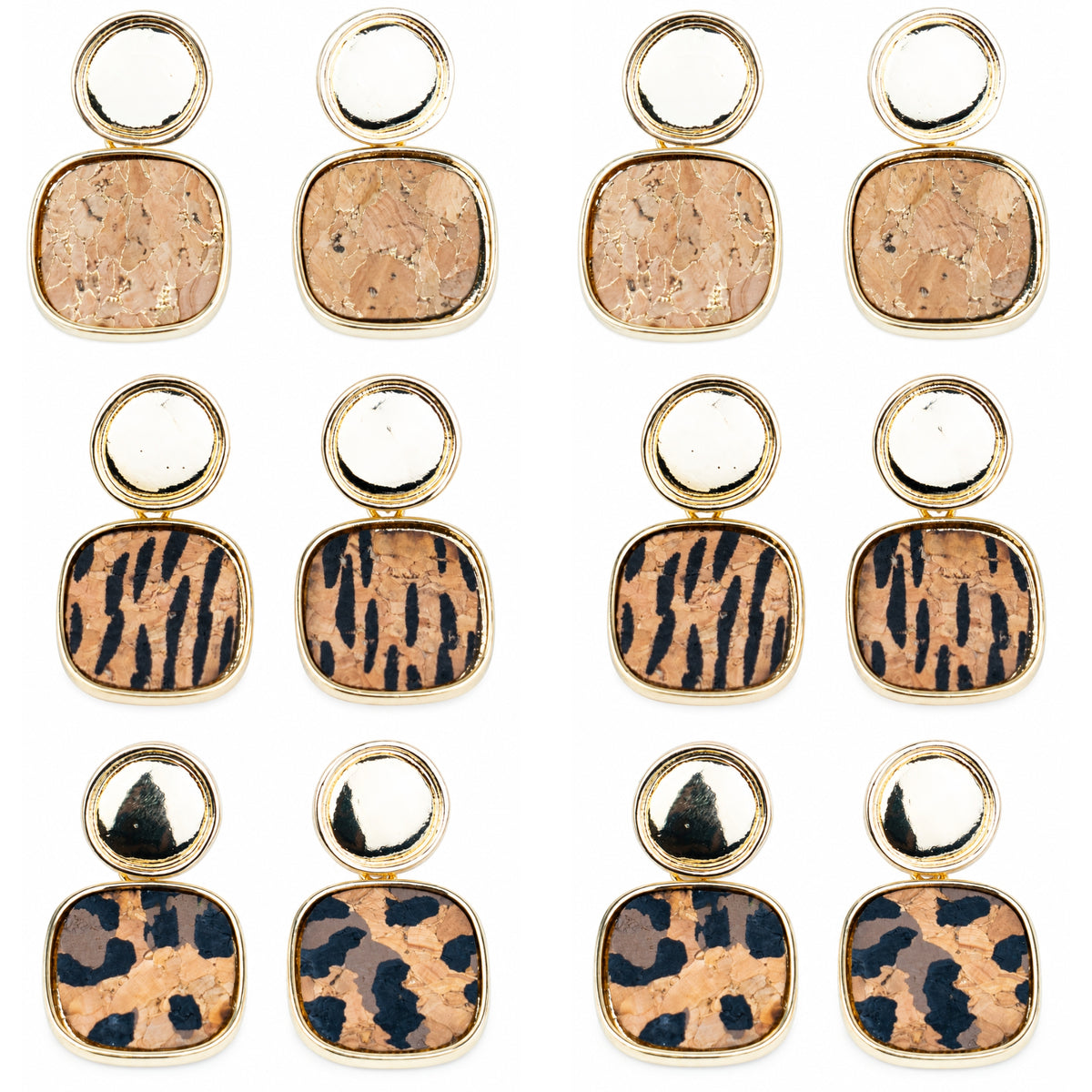 Natural Cork Geometric Pendant Earring Set– 6 Pairs-ER-217-MIX-6