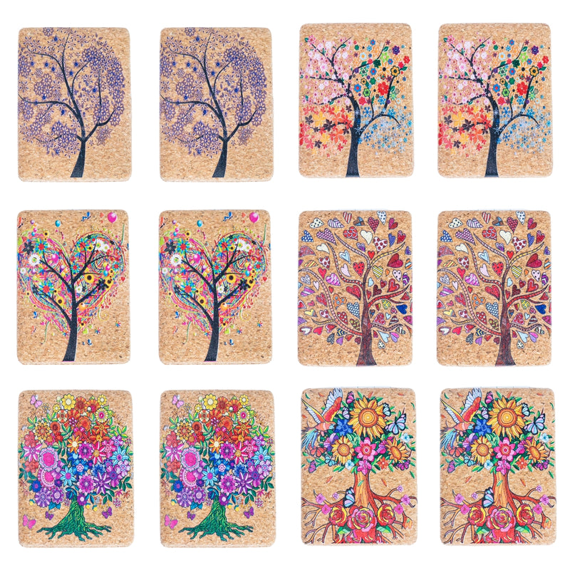 Rectangular Cork Compact Mirror - Blooming Tree Design (12-Pack) L-1089