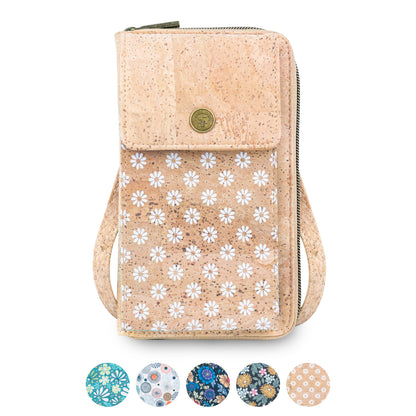 Natural Cork Phone Crossbody Wallet for Women – Floral Print Vegan Crossbody Purse BAGD-2403
