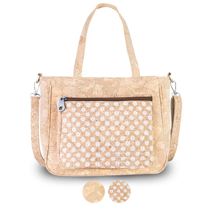 Natural Cork Handbag with Floral Pocket and Detachable Strap BAGD-641