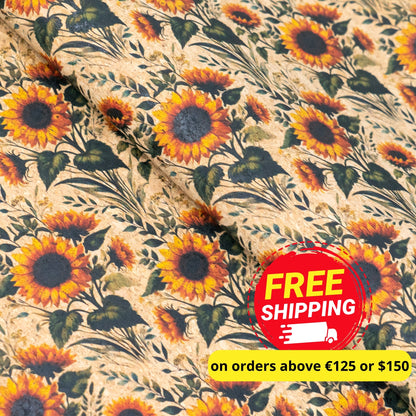 Floral Collection - Sunflower Pattern Cork Fabric COF-729