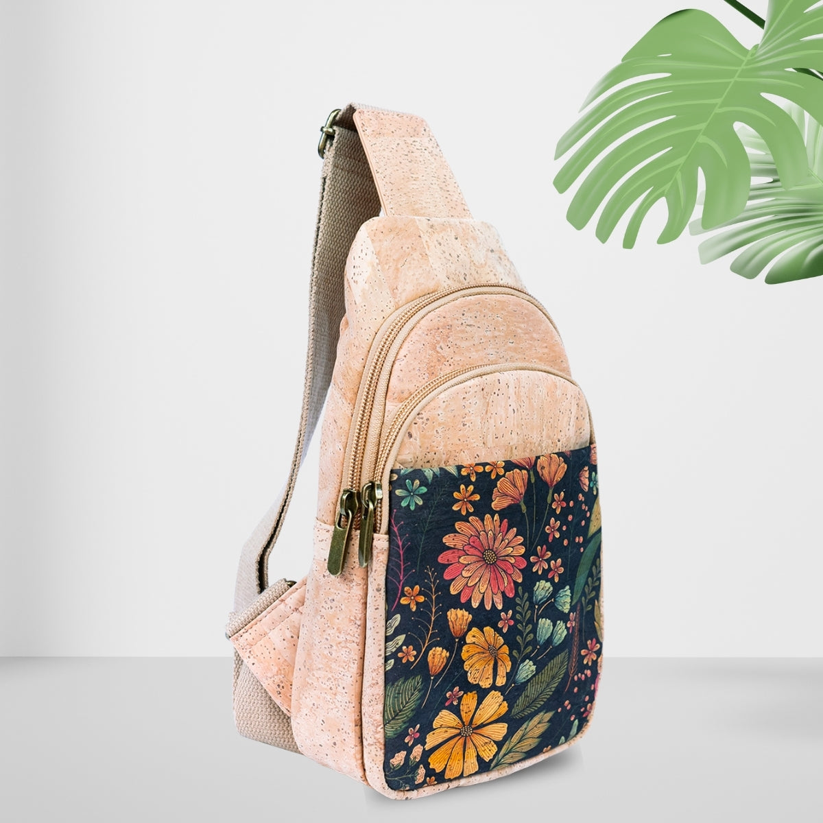 Natural Women's Three-Compartment Sling Bag BAG-2296