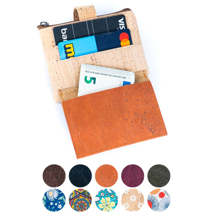 Compact Cork Card & Coin Wallet – Minimalist Zip Pouch with Snap Closure BAG-2357