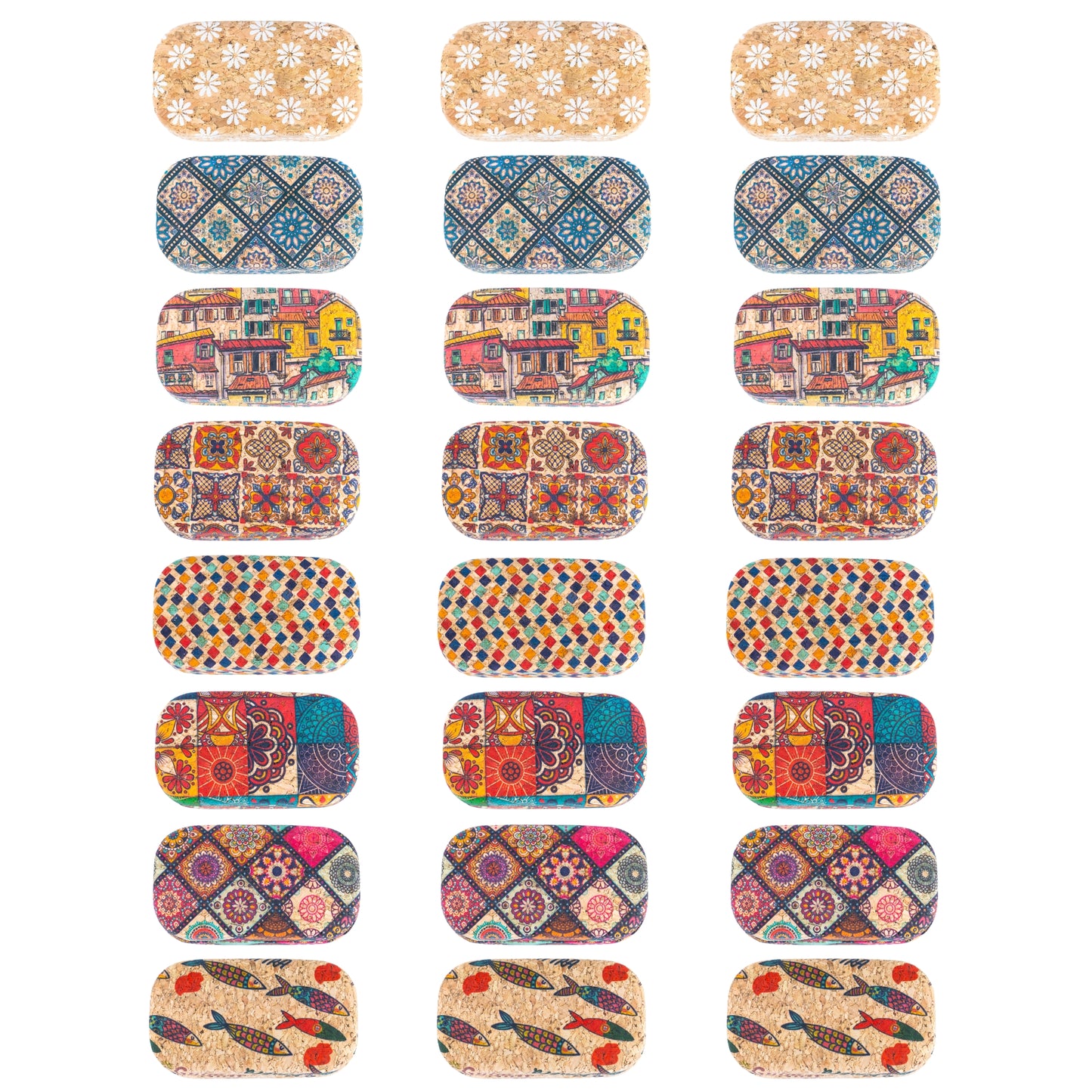 Cork Contact Lens Case with Mirror – Multicolor Pattern – L-1164-MIX-24 (24 Units)