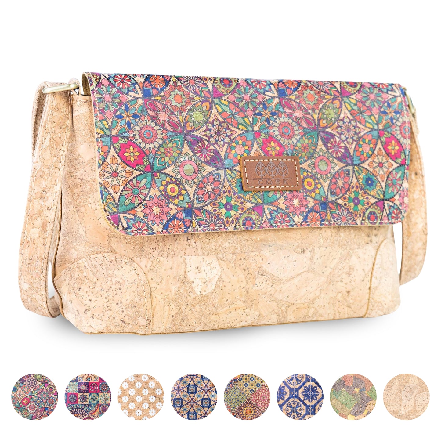 Printed Cork Crossbody Bag with Adjustable Strap BAGD-666