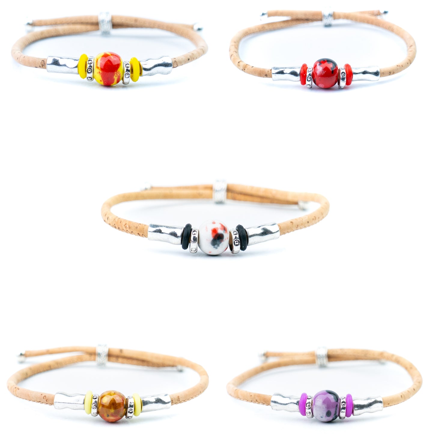 Handmade 3mm Natural Cork Bracelet with Ceramic Bead BR-537-MIX-10