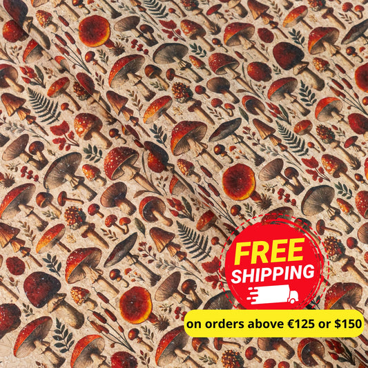 Red Mushrooms Pattern Cork Fabric COF-735