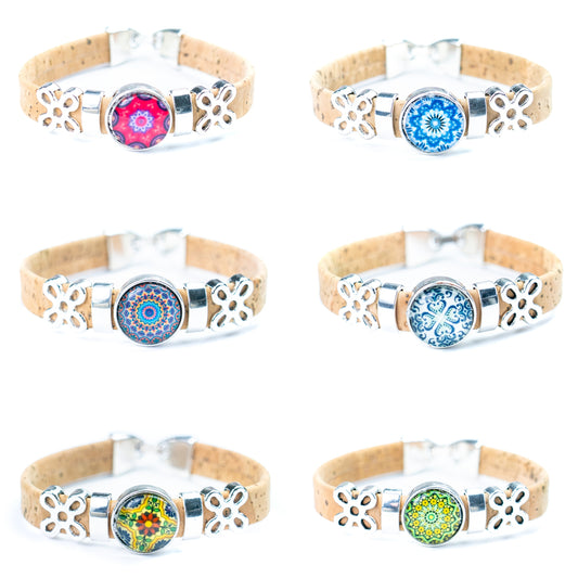 10mm Flat Cork Bangle | Mandala Geometric Pattern DBR-002-MIX-6