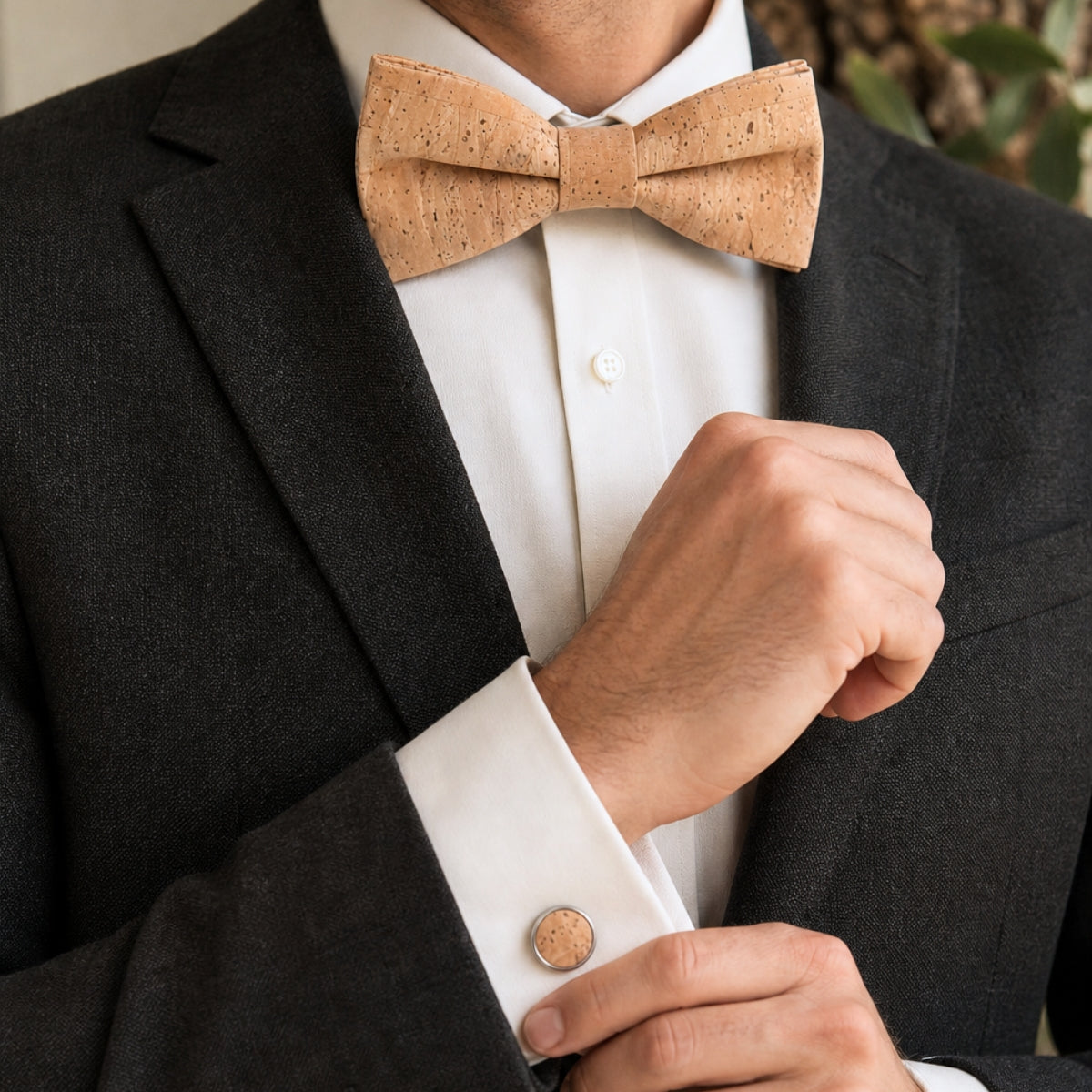 Cork Bow Tie and Cufflink Set L-015