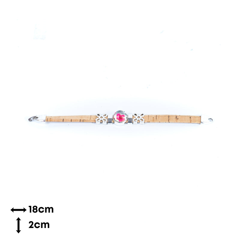 10mm flat cork wire and natural cork dried flower patch handmade ladies fashion bracelet BR-235-5 （random）