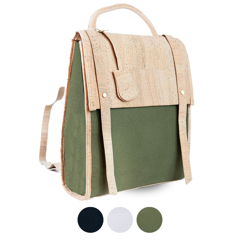 Eco-Friendly Cork and Green Canvas Backpack for Women BAG-2317