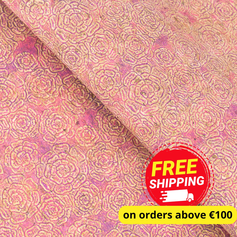 mbossed Cork Fabric – Pink Rose Floral Pattern COF-635