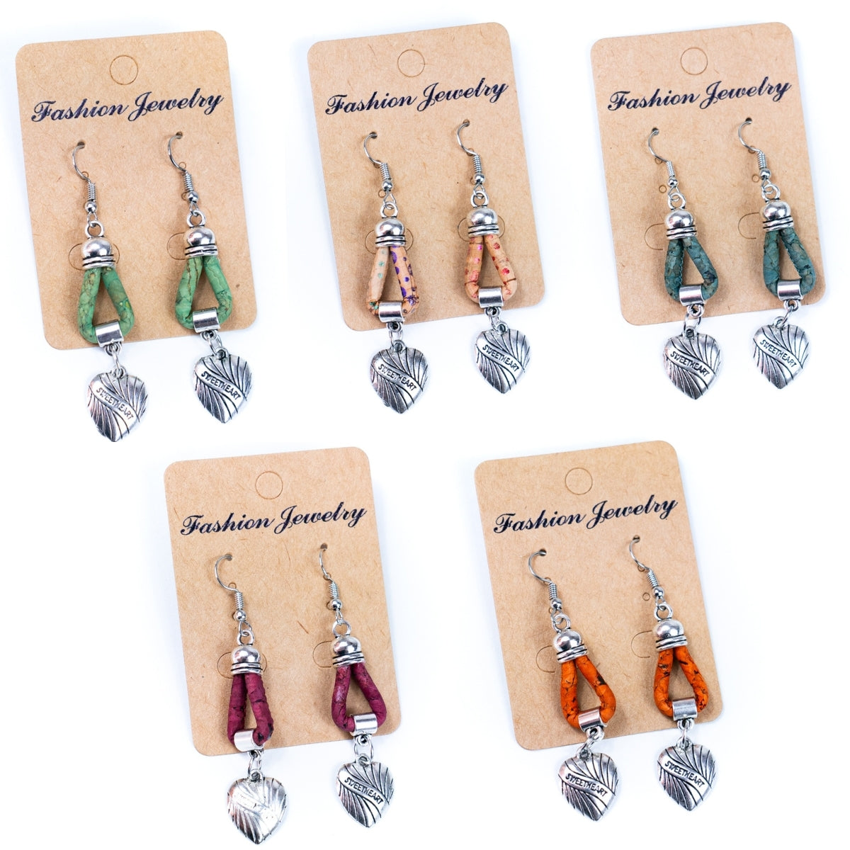 Natural Handmade Cork heart Earrings for Women-ER-158-MIX-5