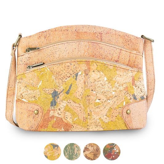 Natural Cork Multi-Pocket Crossbody Bag for Women – Vegan Shoulder Handbag BAG-2405