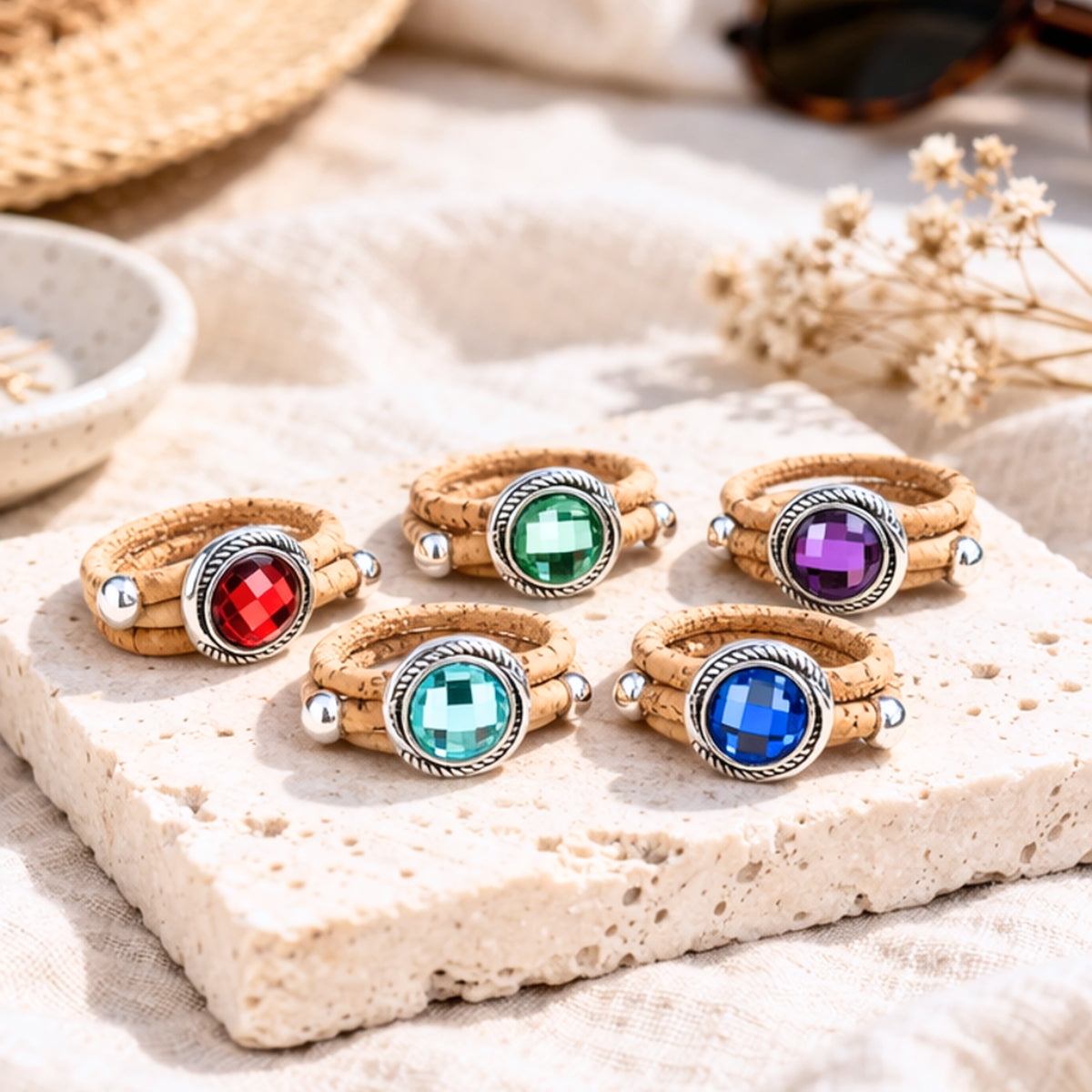 Portuguese Handmade Cork Rings – 5 Colors Set (10 pcs) RW-030-MIX-10