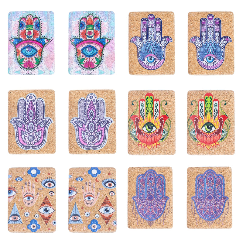 Rectangular Cork Compact Mirror - Hamsa & Eye Design (12-Pack)