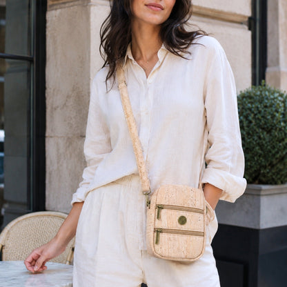 Cork Crossbody Phone Bag – Dual Zipper Vegan Sling Purse BAG-2361