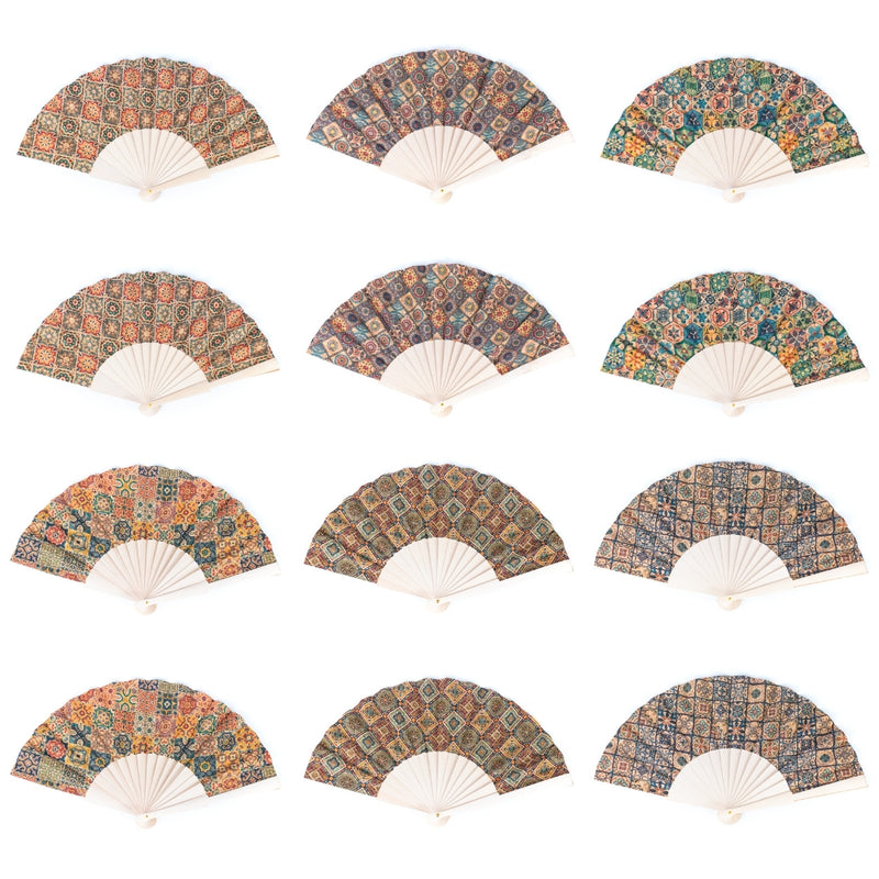 Cork Antique Wooden Folding Hand Fan L-073-12（12units）