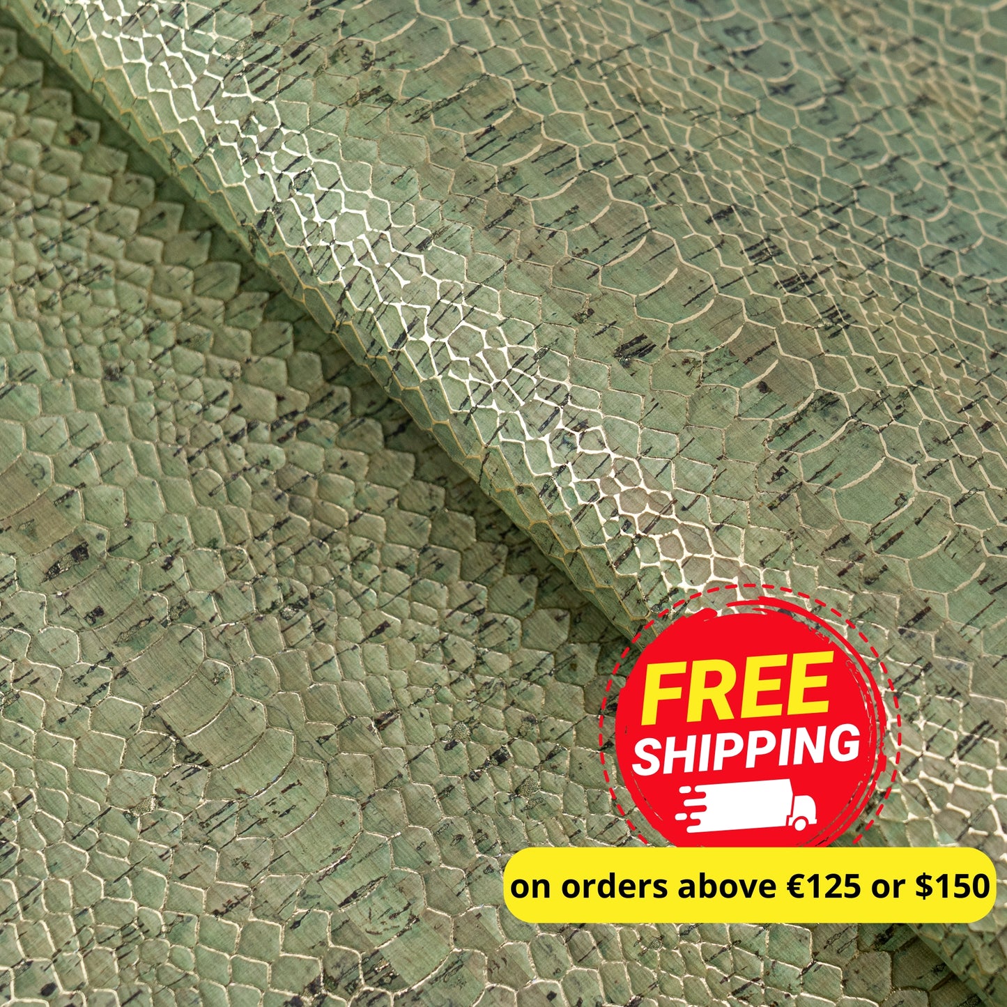 Snake Pattern Cork Fabric | Embossed Sage Green COF-700