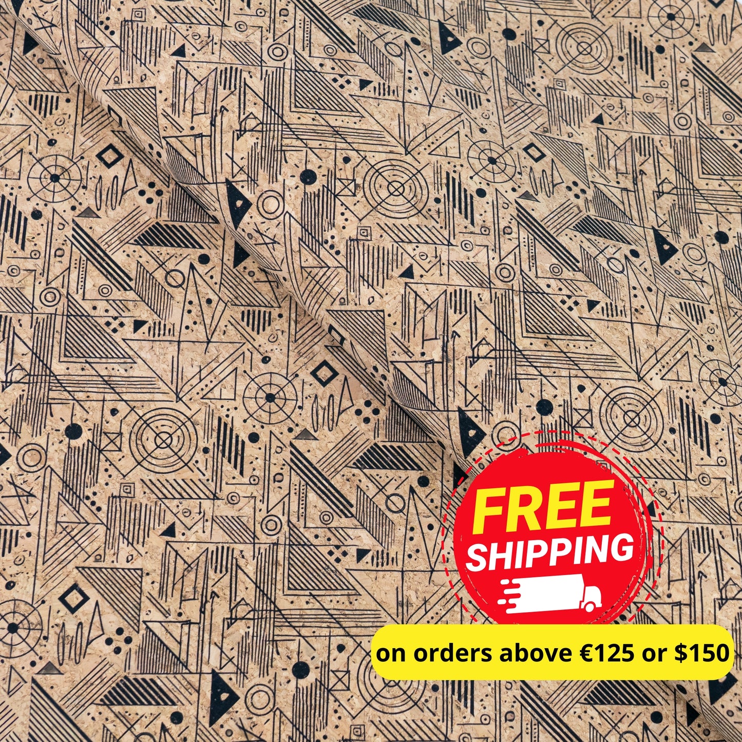Geometric Collection - Triangle and Circles Lines Pattern Cork Fabric COF-738